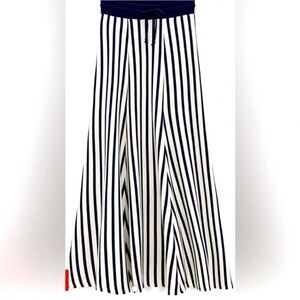 Zara Navy and White Striped A-Line Skirt